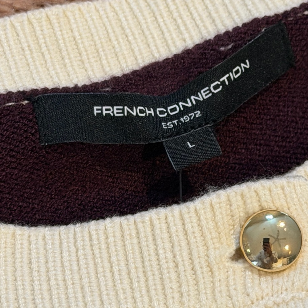 French Connection Burgundy and Cream Cardigan Jacket NWT - Picture 3 of 6